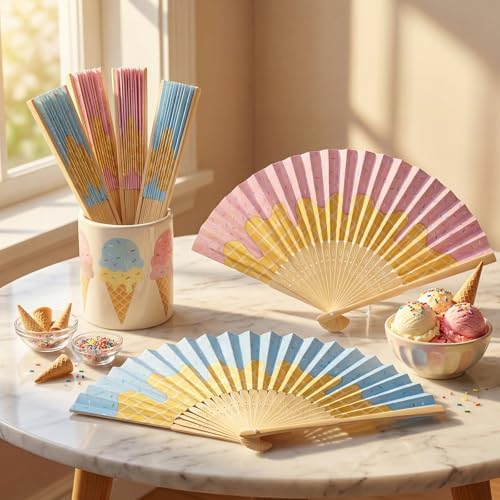 Chunful 24 Pack Ice Cream Folding Fans for Ice Cream Social Decorations - Image 4