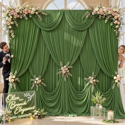 8 Panels Valley Green Backdrop Curtain for Parties Wrinkle Free Dark Green Photo Curtains Backdrop Drapes Fabric Decoration for Weding Baby Shower Birthday Party Photography 40ft(W) x 10ft(H) - Image 2