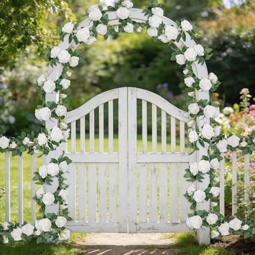 U'Artlines 3 Pack Artificial White Rose Garlands Flower Vines 19.5 ft - Image 5