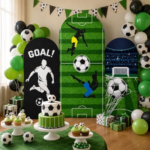 Cinrobiye 3Pcs Soccer Arch Backdrop Cover Set, 4ft 5ft 6ft Spandex Soccer Photo Booth Props, Sports Birthday Party Decorations, Goal Party Background Stand Cover for Game Day Indoor Outdoor Decor - Image 5