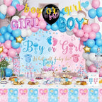 170 PCs Baby Boxes Gender Reveal Decorations, Hombae Boy or Girl Gender Reveal Decorations What Will Baby Be Backdrop Balloon Garland Banner Tablecloth Cake Cupcake Topper Cutout Poster Sash Pink Blue - Image 7