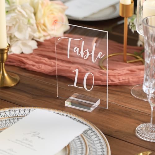 UNIQOOO Acrylic Wedding Table Numbers 1-15 with Stands | 4x6 inch Printed Calligraphy, Clear Table Number Signs and Holders | Perfect for Wedding Reception, Centerpiece Decoration, Event, Party - Image 2