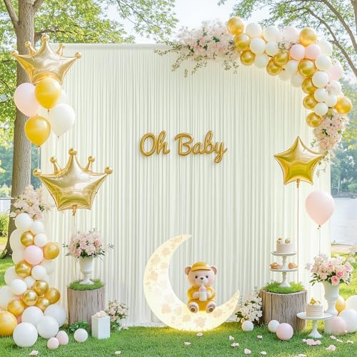 30x8ft Ivory Photo Backdrop Curtains for Parties Wedding Wrinkle Free Polyester Photoshoot Curtains Drapes Backdrop for Birthday Baby Shower Graduation Stage Photography Background 6 Panels 5x8FT - Image 2