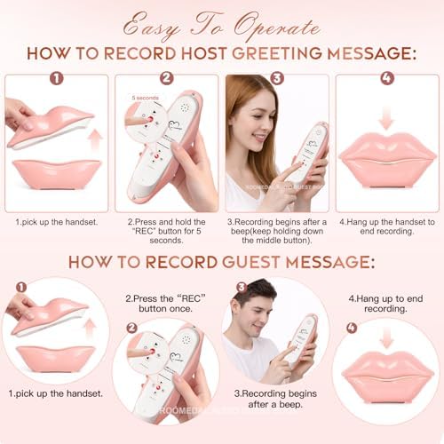 Audio Guest Book Phone for Weddings & Parties, Lip-Shaped Voicemail Recorder, Custom Message Recording, Adjustable Volume, Replay Function (Pink) - Image 6