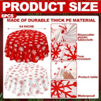 Ganeen 6 Pcs Christmas Snowflake Plastic Tablecloth 84 Inch Red White Decor - Image 2