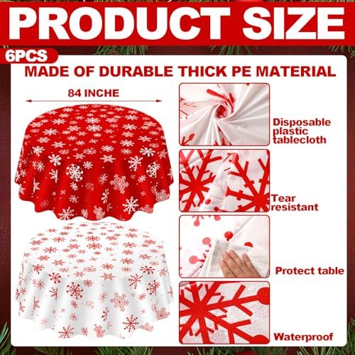 Ganeen 6 Pcs Christmas Snowflake Plastic Tablecloth 84 Inch Red White Decor - Image 2