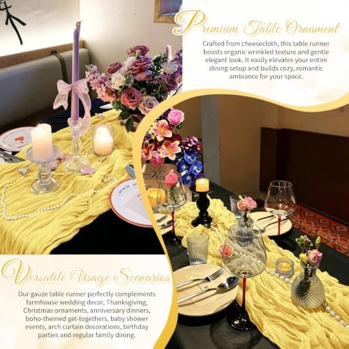 Light Yellow Boho Cheesecloth Table Runner 12 Pack 17x108 Inch Sheer Gauze - Image 6