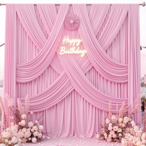 10 ft x 10 ft Pink Backdrop Curtains for Parties, Wrinkle Free Baby Pink Photography Backdrop Drapes for Wedding Grils Birthday Baby Shower Bridal Shower Party - Image 2