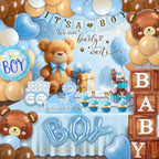 Party Spot！Bear Baby Shower Decorations Boy,80 pcs Balloons,4 Wood Grain Blocks with Letter,"We can bearly wait" Backdrop,Banner,Tablecloth,Balloon Pump, Blue Brown Bear Theme by PartySpot%EF%BC%81