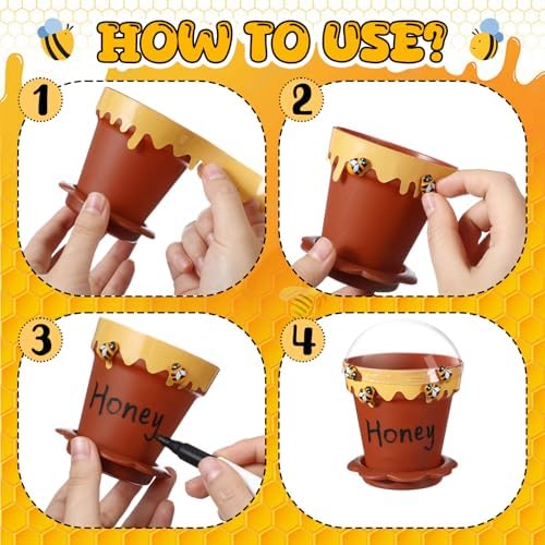 Jingmore 30 Sets Bee Honey Jar Pots Party Favors Bulk, Brown - Image 5