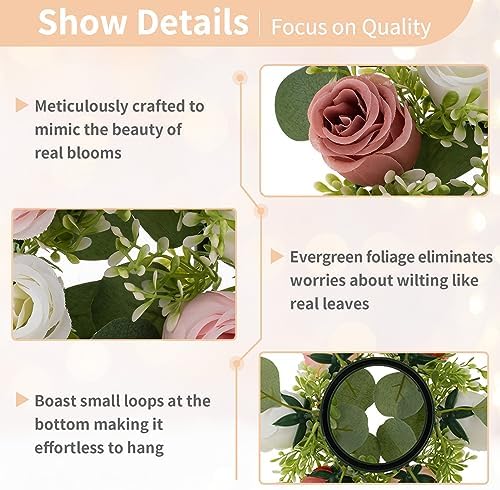 NUPTIO Small Flower Rings for Centerpieces: Candle Rose Wreath, 9.05 Inch - Image 5