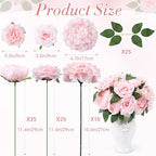 Suncalla 60 Pcs Assorted Silk Artificial Flowers, Faux Fake Full Hydrangea Peony Rose Bouquet with Leaf Stem for Wedding Centerpiece Bridal DIY Craft Baby Shower Party Decor(Pink) - Image 2