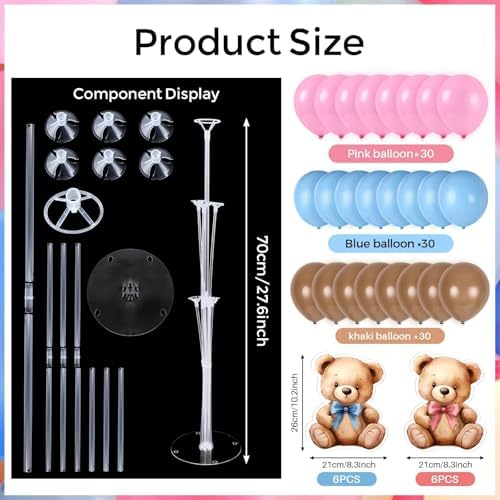 12 Sets Bear Balloon Stand Kit for Table Bear Baby Shower Centerpieces for Tables Gender Reveal Party Decoration Pink Blue Bear with Balloon for Baby Bear Temed Gender Reveal Party Supplies - Image 3