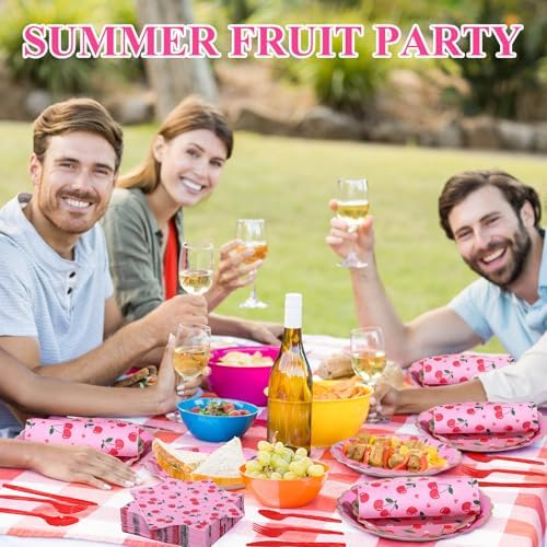 Funnymoom 400 Pcs Cherry Party Supplies for 50 Guest Cute Fruit Birthday Disposable Plates Napkin Cup Spoon Fork Knives for Summer Picnic Wedding Birthday Baby Shower Bridal Party Supplies - Image 5
