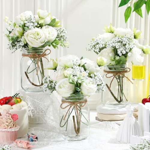 Zeyune 12 Sets Mason Jar Flowers Centerpiece Table Decorations,Green - Image 3