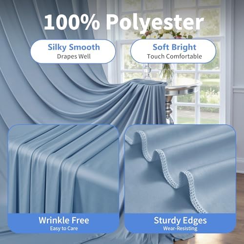 10ft×12ft Wrinkle Free Dusty Blue Backdrop Curtain for Wedding Parties,2 Panels 5×12ft Long Silky Polyester Fabric Backdrop Drapes Photo Back Drop Cloth for Birthday Photography Background - Image 4