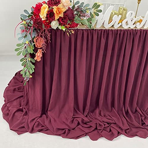 Pooling and Floating Chiffon Table Skirt with extra length, 6FT 9FT 14FT Sheer Tablecloth, Baby Shower, Birthdays Party, Main Cake Table Decoration, Wdding Table Skirt (Burgundy, 6FT) - Image 3