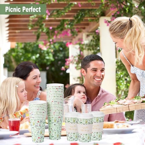 To Go Coffee Cups with Lids & Sleeves – Spring Floral Mint Green 50 Pack 16oz Premium Disposable Paper Cups, Weddings, Baby Showers, Birthday Parties, Brunch, Cafés - Image 5