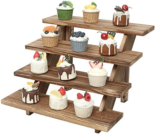 SwallowLiving Wooden Rustic Cupcake Stand for 24 Cupcakes, Stepped Wood Display Stand for Weddings, Tiered Party Table Display Riser for Food , Dessert, Cookie, Decor, Craft Show, Burnt by SwallowLiving
