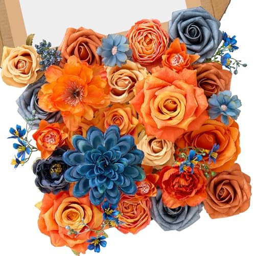 Serwalin Fall Flowers Artificial Orange Navy Blue Silk Flowers for Wedding by Serwalin