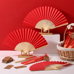 Roowest 50 Pack Paper Folding Fans Bamboo Wedding Favors, Red - Image 6