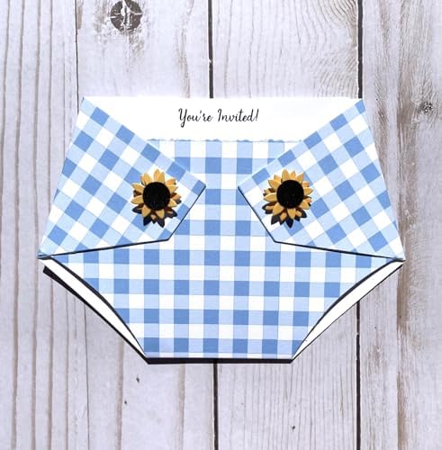 Kards by Kaylee Diaper Shape Baby Shower Invitations Sunflower Baby Q Blue Boy Gender Reveal (Blue Plaid) - Image 2