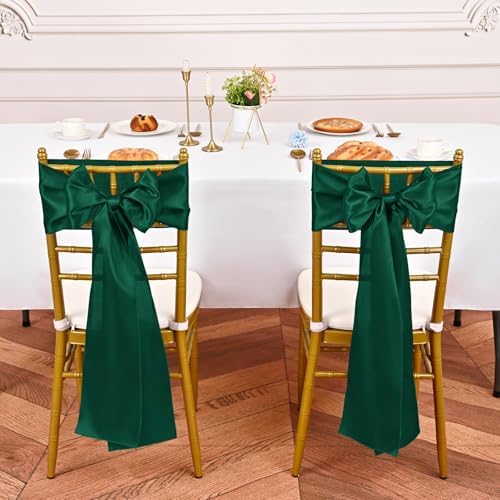 YMHPRIDE 60 PCS Emerald Green Satin Chair Sashes,7x108 Inch Ties Chair Bows - Image 4