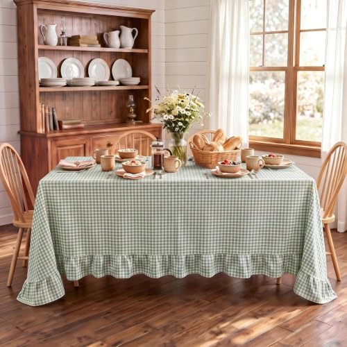 Eternal Beauty Gingham Ruffled Tablecloth Sage Green 52x70 Christmas by EternalBeauty