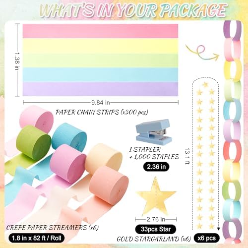 Gleebixi Pastel Birthday Decorations Kit with Paper Chain Garland - Image 4