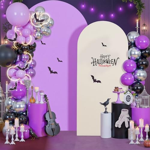 Ivory Purple Arch Backdrop Cover Set of 2-7.2ft 6ft Dual Color Wedding Arch Cover-Wrinkle Free Stretchy Spandex Cream Lavender Fitted Chiara Arch Stand Cover for Birthday Party Photo Photography - Image 6