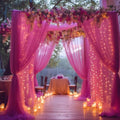 30×10ft Hot Pink Tulle Backdrop Curtain with Lights String for Parties, Sheer Photo Backdrop Curtains for Wedding Bridal Shower Party Photography Background by WishCare
