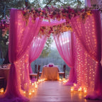 30×10ft Hot Pink Tulle Backdrop Curtain with Lights String for Parties, Sheer Photo Backdrop Curtains for Wedding Bridal Shower Party Photography Background by WishCare