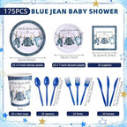 LemonRoad 175 Pcs a Blue Jean Baby Is on the Way Baby Shower Tableware Set Serve 25 Gender Reveal Newborn Party Denim Themed Disposable Dinnerware, 9" 7" Plates, 9oz Cups, Napkins, Blue Cutlery - Image 2