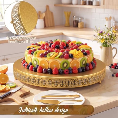 Wenqik Gold Metal Cake Stand 20 Inch with Cutting & Spatula - Image 4