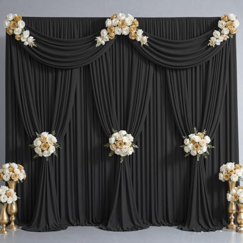 40x10FT Backdrop Curtains with Rod Pockets - Wrinkle Free Photo Stage Backdrop 8 Panels Curtains Drapes for Photography Wedding Party Baby Shower Decorations (Black) by Unknown