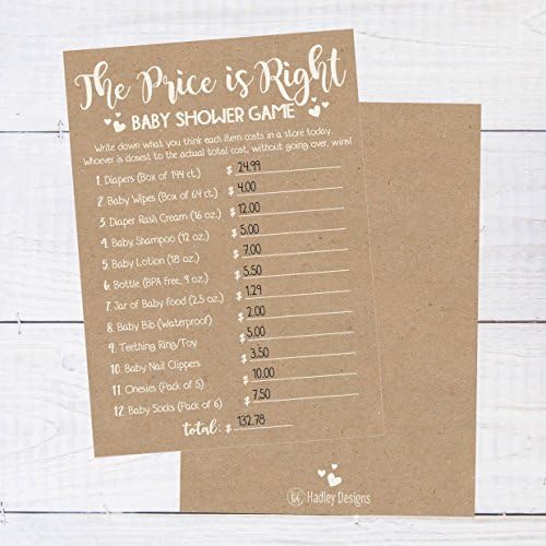Hadley Designs Hilarious Baby Shower Games Set – 25 The Price is Right Baby Shower Game Cards for 25 Guests, Gender Neutral and Fun for Boys & Girls (Rustic) (Pack of 2) - Image 2