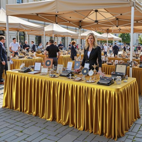 Gold Satin Tablecloths Rectangle 6FT, Glitter Spandex Fitted Stretch Table Covers Wrinkle-Free Floor Length Shimmer Table Skirt for Weddings Parties Baby Shower Banquets Vendor Events - Image 4
