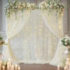 10x8ft Ivory Tulle Backdrop Curtain with Lights String for Parites, Sheer Backdrop Curtains for Wedding Baby Shower Birthday Party Photo Shoot Decorations - Image 2