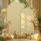 Khaki Arch Backdrop Cover 2 Set - 6.6FT, 5FT Spandex Fitted Wedding Arch Stand Covers Round Top Chiara Arch Backdrop Stands Cover for Birthday Parties Banquet Photo Background Decoration - Image 4