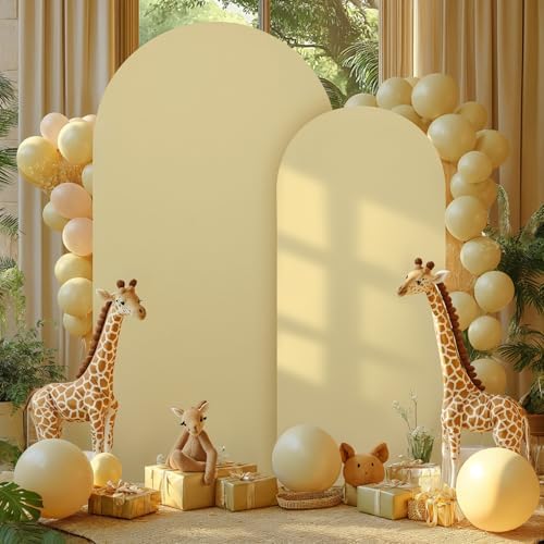Khaki Arch Backdrop Cover 2 Set - 6.6FT, 5FT Spandex Fitted Wedding Arch Stand Covers Round Top Chiara Arch Backdrop Stands Cover for Birthday Parties Banquet Photo Background Decoration - Image 4