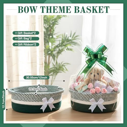Colingmill 2 Pack 12''x8''x5'' Woven Gift Basket Empty,White, Green - Image 2