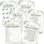 Hadley Designs 25 Greenery Word Scramble, 25 True Or False Game, 25 Trivia Game, 25 Find The Guest, 25 Baby Animal Matching, 25 Nursery Rhyme Game-6 Double Sided Cards Baby Shower Ideas by HadleyDesigns