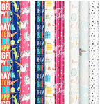 American Greetings Reversible Birthday, Baby, Wedding, and All Occasion Wrapping Paper, Unicorns and Dinosaurs (9 Rolls, 225 sq. ft.) by AmericanGreetings