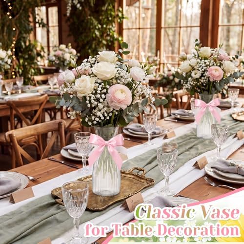 LemonRoad 12 Pcs Vintage Plastic Vases for Centerpieces Small Clear Flower Vase with Pink Ribbon for Farmhouse Wedding Housewarming Pink Birthday Party Favors Rustic Home Tabletop Decoration - Image 6