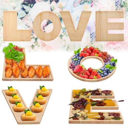 4PCS Larger Charcuterie Letter L O V E fillable Trays, 12Inch Letter Trays for Food, Wood Letter Tray Chocolate Candy Tray for Wedding Party Favors (Love- Wood) by MRPAPAMakeLifemoreEasy