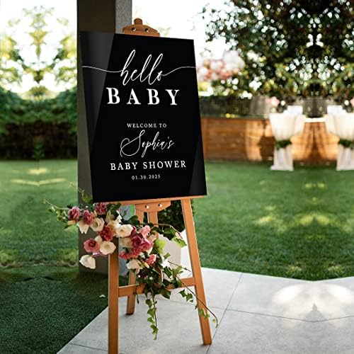 Andaz Press 16"x20" Black Acrylic Personalized Baby Shower Welcome Sign, Gender Neutral Large Custom Sign for Easel Stand, Classic Modern Baby Shower Decorations - Image 4