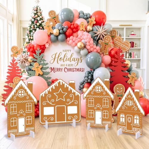 4 Pcs Christmas Gingerbread House Decor, Village Cardboard Cutout by Unknown