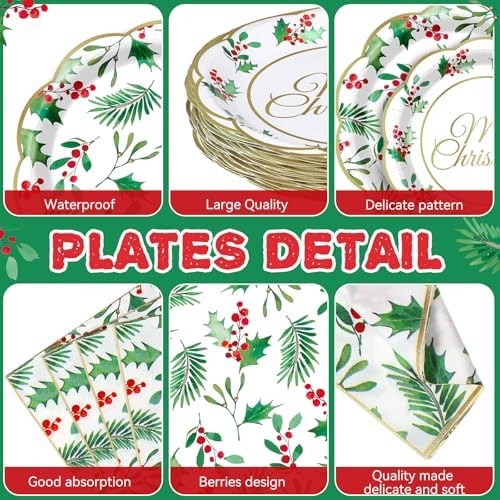 Pickmesh 400 Pcs Christmas Party Supplies Paper Plates and Napkins Serve 50 - Image 2