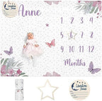 Custom Name Baby Milestone Blanket - Baby Milestone Monthly Blanket with Double Sided for Boy Girl Baby Photography Props - Purple Butterfly Print Gifts for Kids Infant (FixedSize) by Dyoart