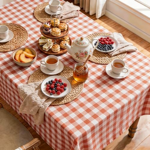 Fall Gingham Tablecloth Rectangle Cotton Linen Style, Thanksgiving Checkered Table Cloth, Autumn Washable Wrinkle Free Plaid Table Cover for Dinner, Holiday, Party Orange 60x120 - Image 5